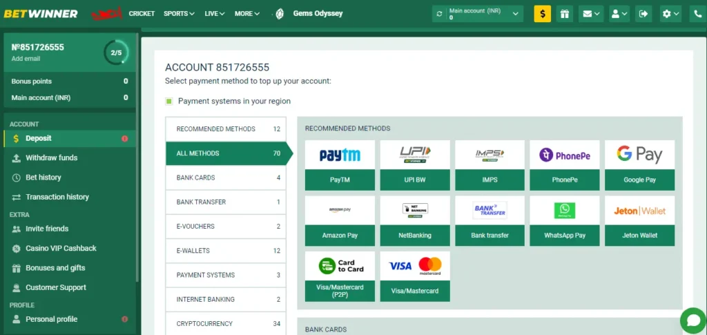 Métodos de pago para activar el bono BetWinner Argentina con código ARGENTINA