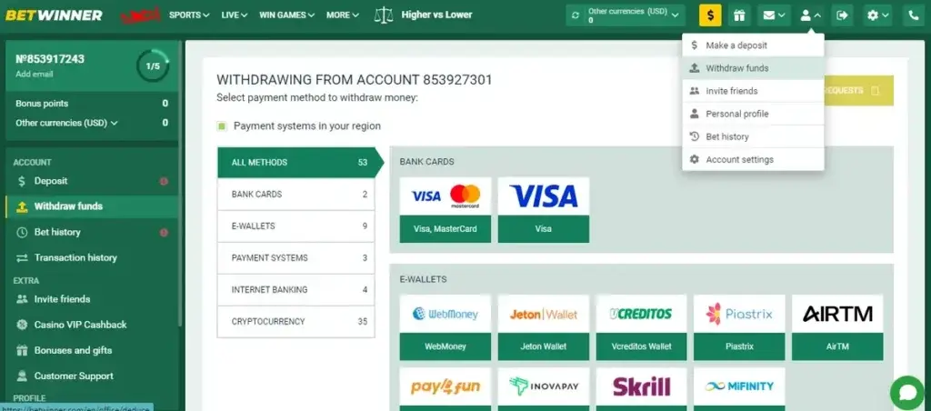 Cómo retirar dinero de BetWinner Argentina — métodos de retiro disponibles