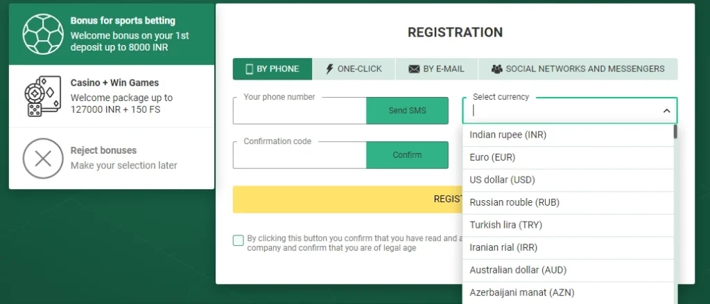 Seleccionar moneda ARS al registrarse en BetWinner Argentina — sin pérdida por tipo de cambio